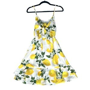 Lida Kate white and yellow lemon print flowy dress size small